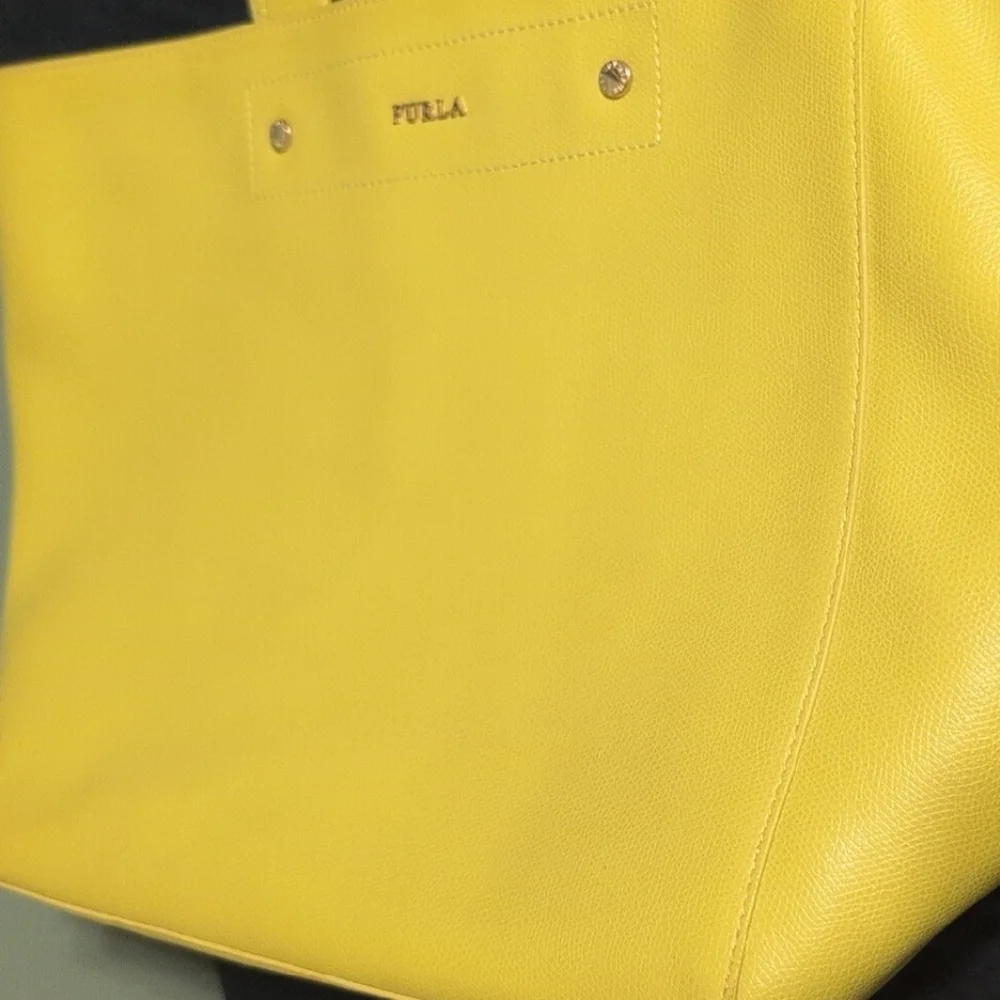 Furla Vibrant Yellow Tote Bag 17 x 11 Leather Clean Beautiful - Picture 11 of 16